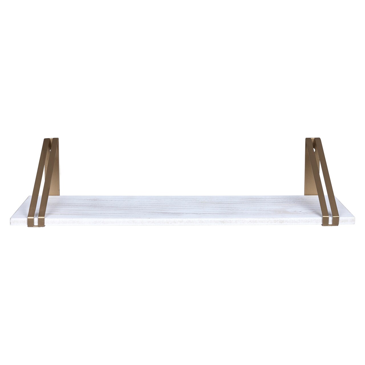 Contemporary Home Living 26.5" White and Gold Modern Wash Wood and Metal Wall Shelf